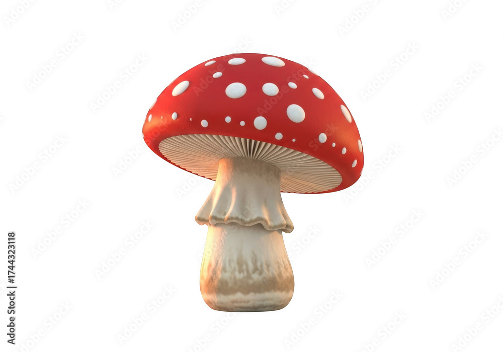 Obraz premium Vibrant red mushroom with white spots isolated for fantasy and nature designs isolated on transparent background