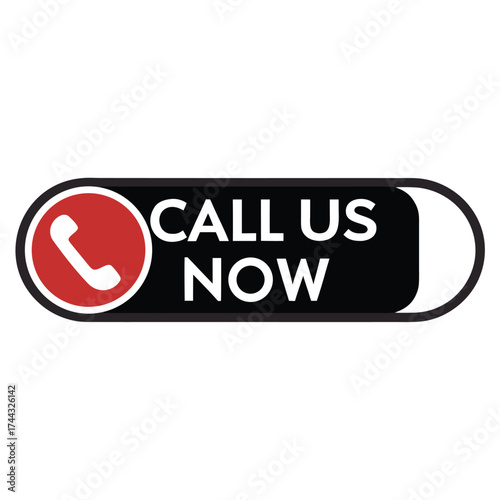 Call us now button isolated on white background, a vector illustration of a call button with a telephone receiver icon and the words call us now