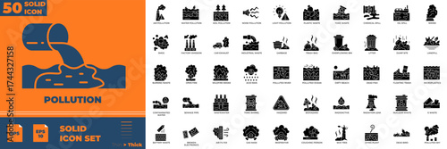 Pollution Solid Editable Icons set. Vector illustration in modern thin solid style of pollution icons: pollution, climate, smoke etc