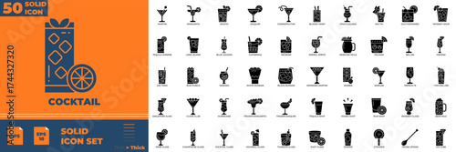 Cocktail Solid Editable Icons set. Vector illustration in modern thin solid style of cocktail icons: cocktail, drink, beverage etc