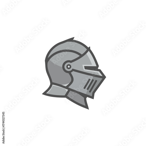 Clean Modern Flat Design Knight Helmet Vector Illustration in Grayscale Tones