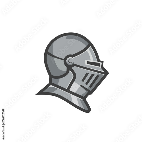 Stylized Knight's Helmet Vector Illustration in Grey Tones