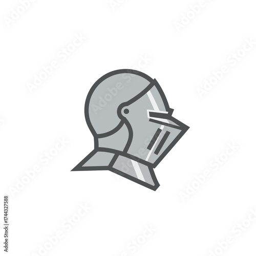 Minimalist Grey Knight Helmet Vector Illustration in Profile View