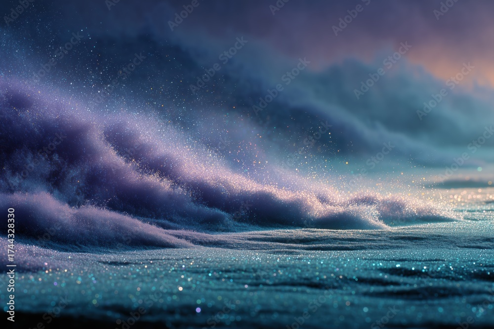 Fototapeta premium Dreamy violet and blue glitter clouds in soft atmospheric lighting. 