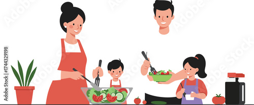 Family preparing healthy vegetables together in kitchen with plants and juice maker natural lifestyle scene 