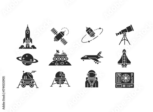 Space exploration glyph icons for web and ui design