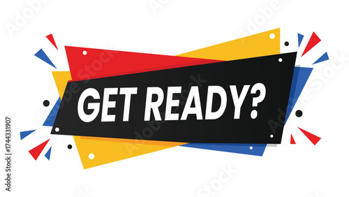 Get Ready Question Dynamic Banner Design with Colorful Abstract Geometric Shapes for Upcoming Event Promotion Vector