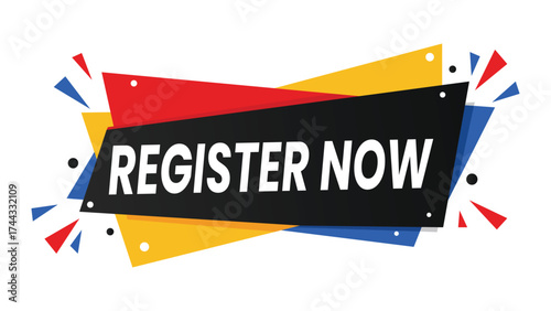 Register Now Dynamic Call to Action Banner Design with Colorful Abstract Geometric Shapes for Modern Event Sign-up Vector