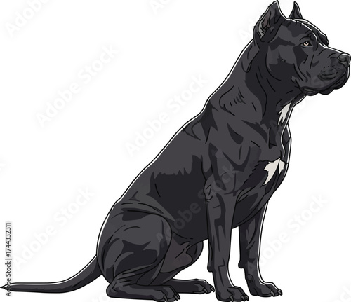 Dogo Sardesco dog sitting sideways side view vector illustration