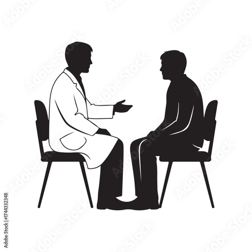 Minimalist Black White Doctor Patient Consultation Illustration Silhouette