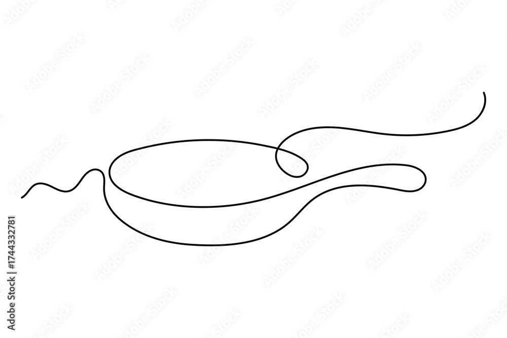 Obraz premium Frying pan continuous one line drawing minimalist kitchen utensil outline vector illustration