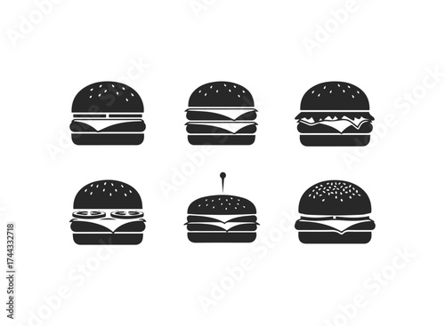 Set of six burger icons in vector format