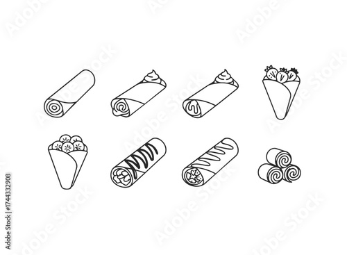 Hand drawn shawarma and spring roll vector illustration