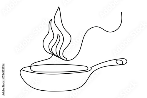Frying pan continuous one line drawing minimalist kitchen utensil outline vector illustration