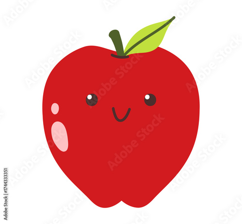 Аpple with kawaii eyes. Flat design vector illustration