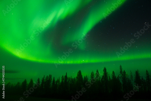 Aurora borealis Northern Lights fully covered the sky. Lapland amazing scenery