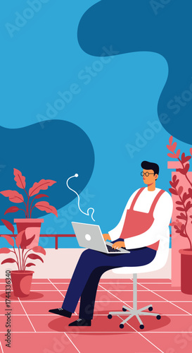 Freelance professional working on a laptop outdoors enjoying flexible modern lifestyle