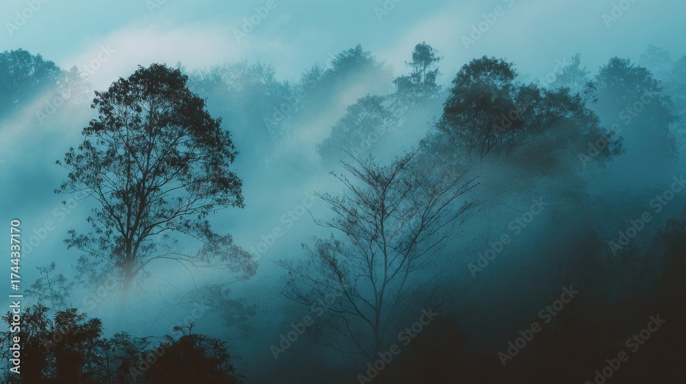 Fototapeta premium Misty Mountain Forest at Dawn