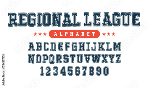 Regional League  Classic Varsity Sports Alphabet, Editable Vector Illustration, easily editable.