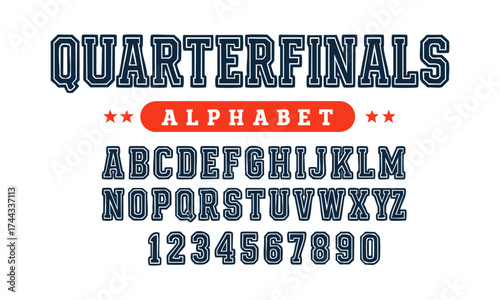 Quarterfinals – Varsity Alphabet Poster (A–Z & 0–9), Vector illustration, easily editable.