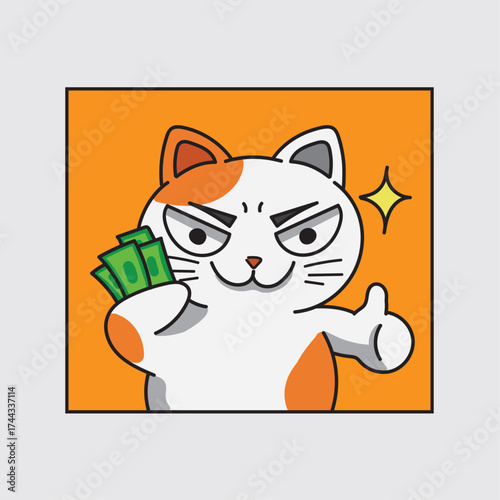 Cat with money, meme illustration
