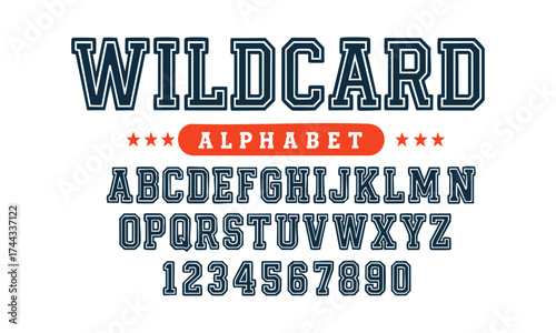 Wildcard – Collegiate Varsity Alphabet, Clean Vector Typography, easily editable.