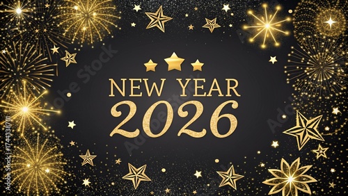 Wallpaper Mural New Year 2026 Golden Glitter Sparkle on Black Background
 Torontodigital.ca