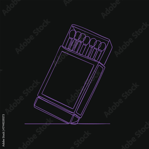 Minimalist neon outline of a vintage cigarette pack with unlit cigarettes on a black