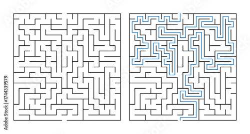 Labyrinth with entry and exit game maze puzzle with solution  