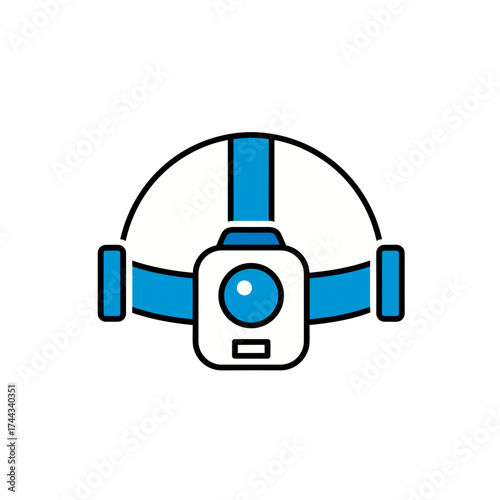 Headlamp icon with blue accents on transparent background