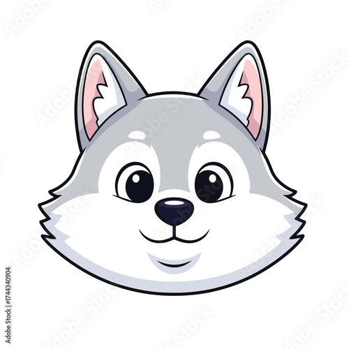 Cute husky dog face, cartoon style, isolated on white background