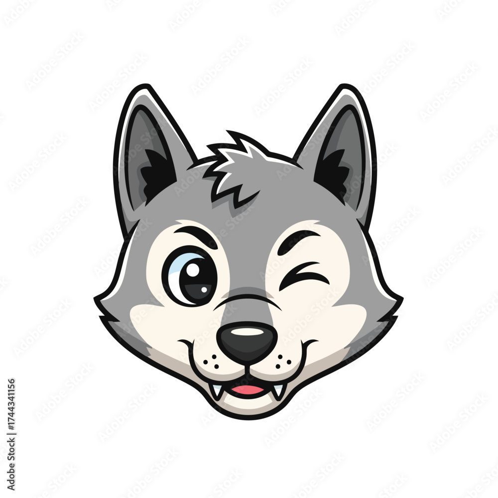 Obraz premium Winking cartoon wolf head isolated on white background