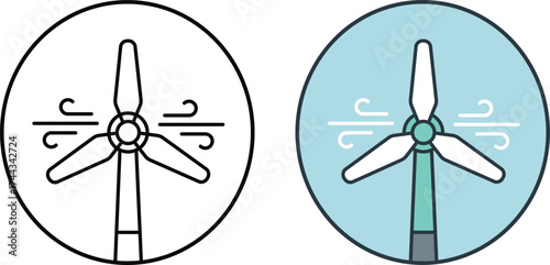 Modern Wind Turbine Icon with Blades and Breeze Lines – Clean Energy Flat Design Illustration