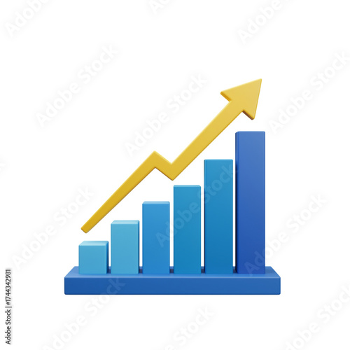 Free Download Blue bar graph with yellow upward arrow isolated on a transparent background - GFXLoad