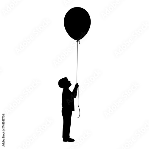 Boy Holding Simple Round Balloon Silhouette Illustration