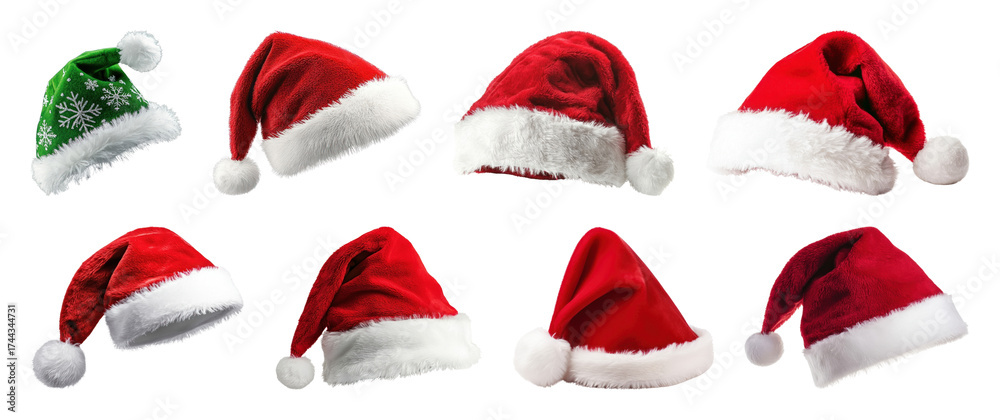 Fototapeta premium PNG Festive Santa hats collection, element set on transparent background