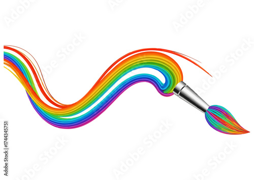 Paintbrush with dripping pink paint on a white background, vector illustration 
