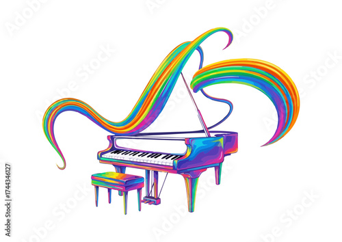 Stylized piano illustration on colorful decorative border concept
