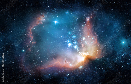 Fototapeta Naklejka Na Ścianę i Meble -  Space scene with stars in the galaxy. Panorama. Universe filled with stars, nebula and galaxy,. Elements of this image furnished by NASA