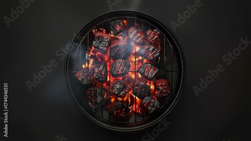 Charcoal grill with hot ember top view