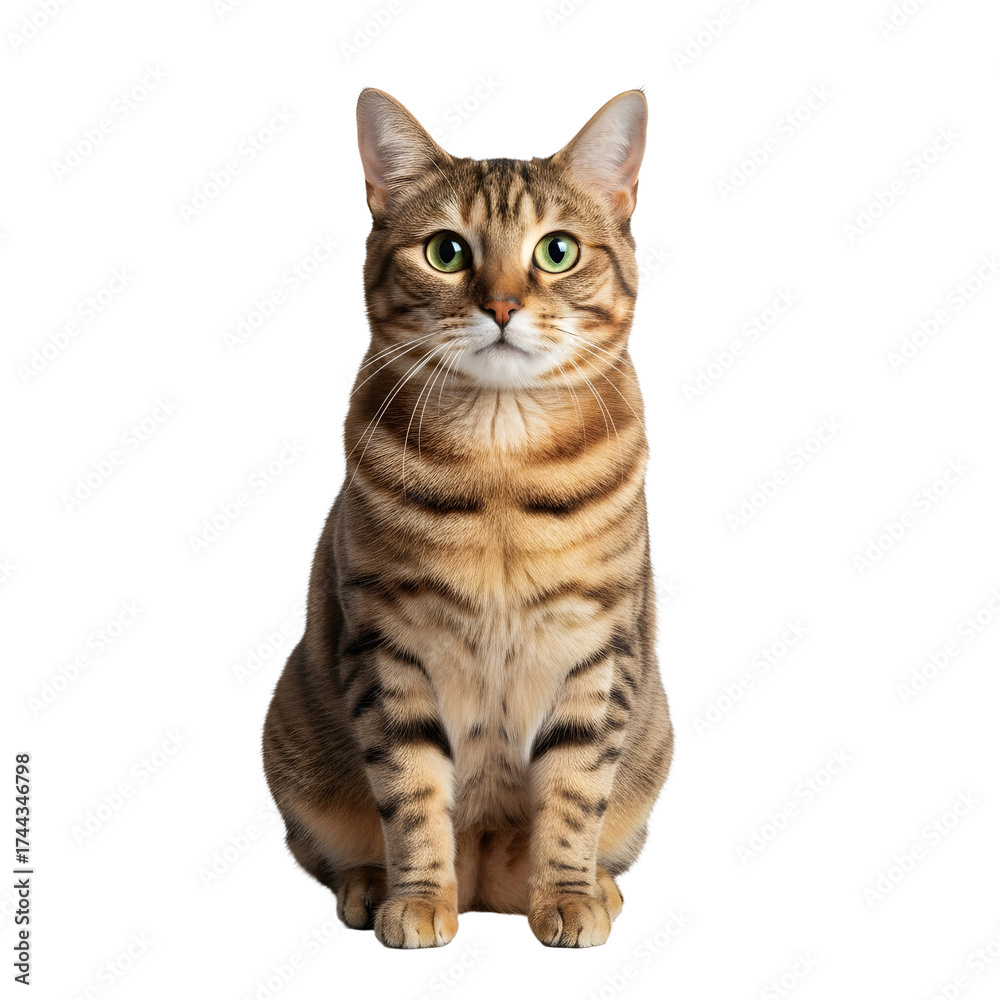 Fototapeta premium Hyper-Realistic Australian Mist Cat PNG – Spotted Fur Pet Animal Sitting Pose PNG