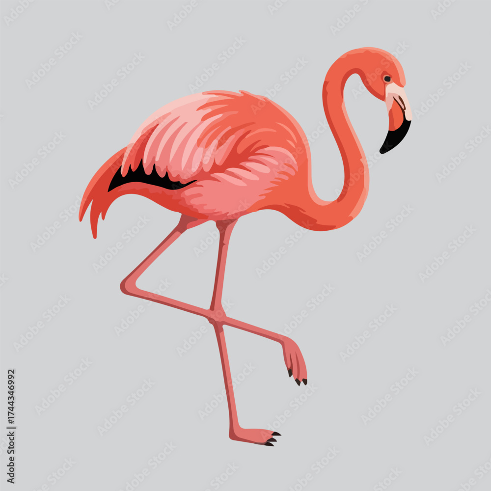 Fototapeta premium Pink Flamingo Illustration Standing on One Leg – Tropical Exotic Bird Art on Light Background