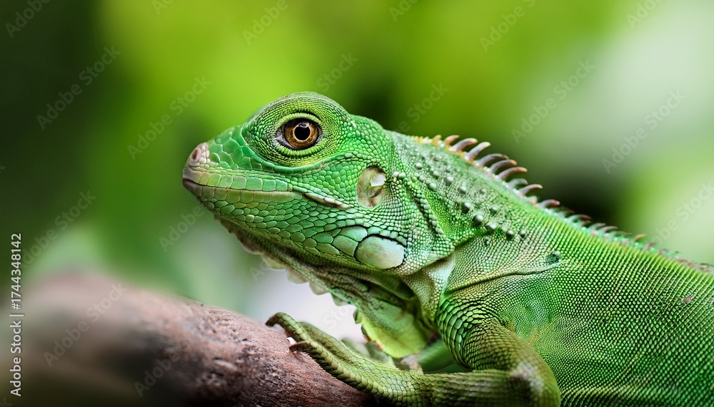Obraz premium close up einer grunen echse im profil