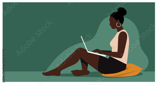 Young woman working remotely on laptop from home Remote work freelancing study or lifestyle