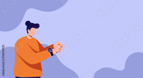 Illustrated person using a smartwatch Digital connectivity wearable tech and lifestyle concept