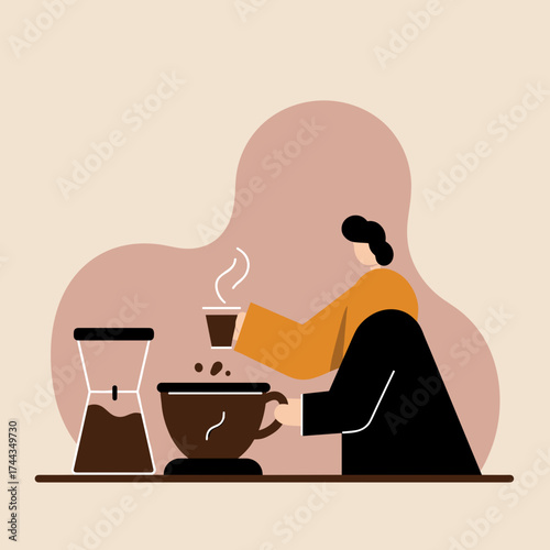 Person enjoying freshly brewed coffee with a pourover maker Morning routine daily ritual