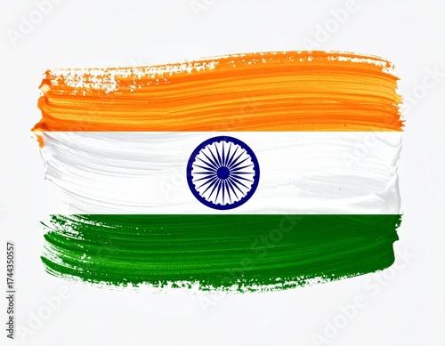 India Flag Saffron, White, and Green Brushstroke Art and paint effect on white 
