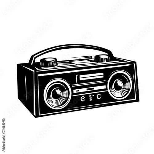 Retro boombox silhouette — vintage portable cassette radio music player icon vector illustration