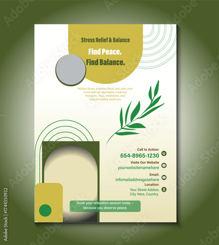 Creative flyer template for alternative medicine services, featuring natural therapy design, holistic wellness promotion, herbal care, acupuncture, and health consultation with editable layout.