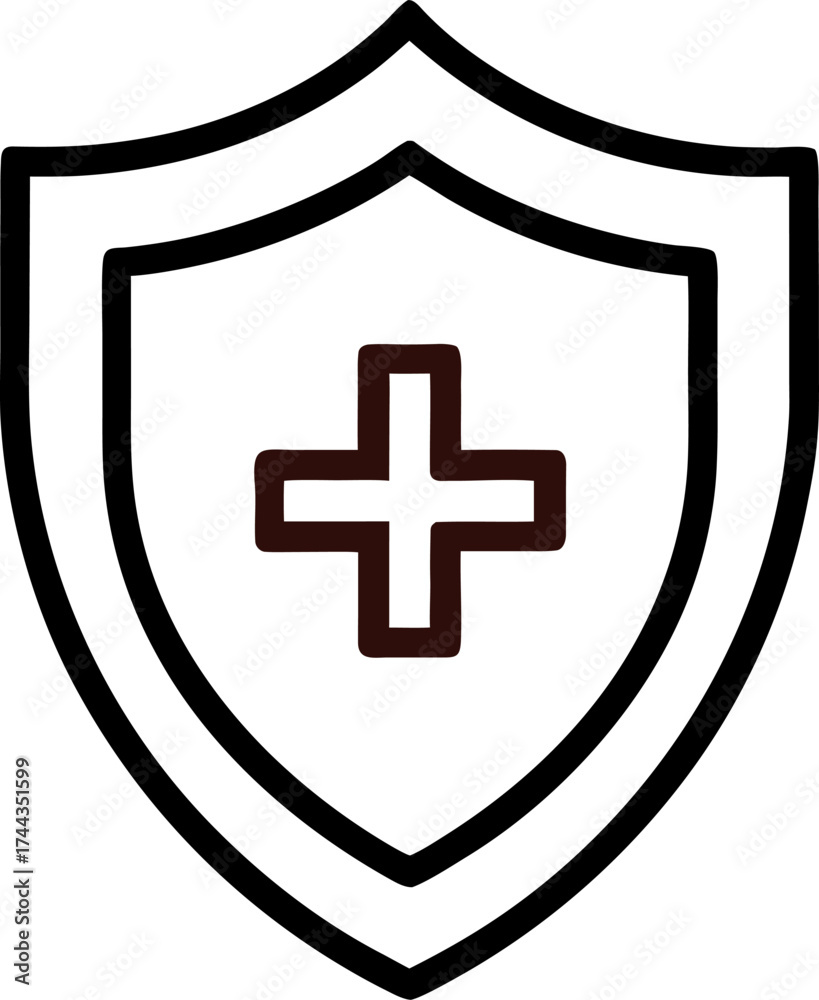 Obraz premium Medical protection shield with cross symbol outline icon vector on white background 